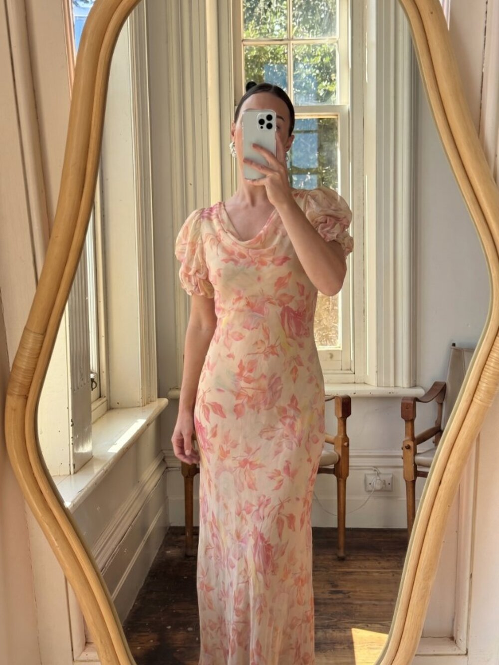 1930s Pink Sheer Floral Gown